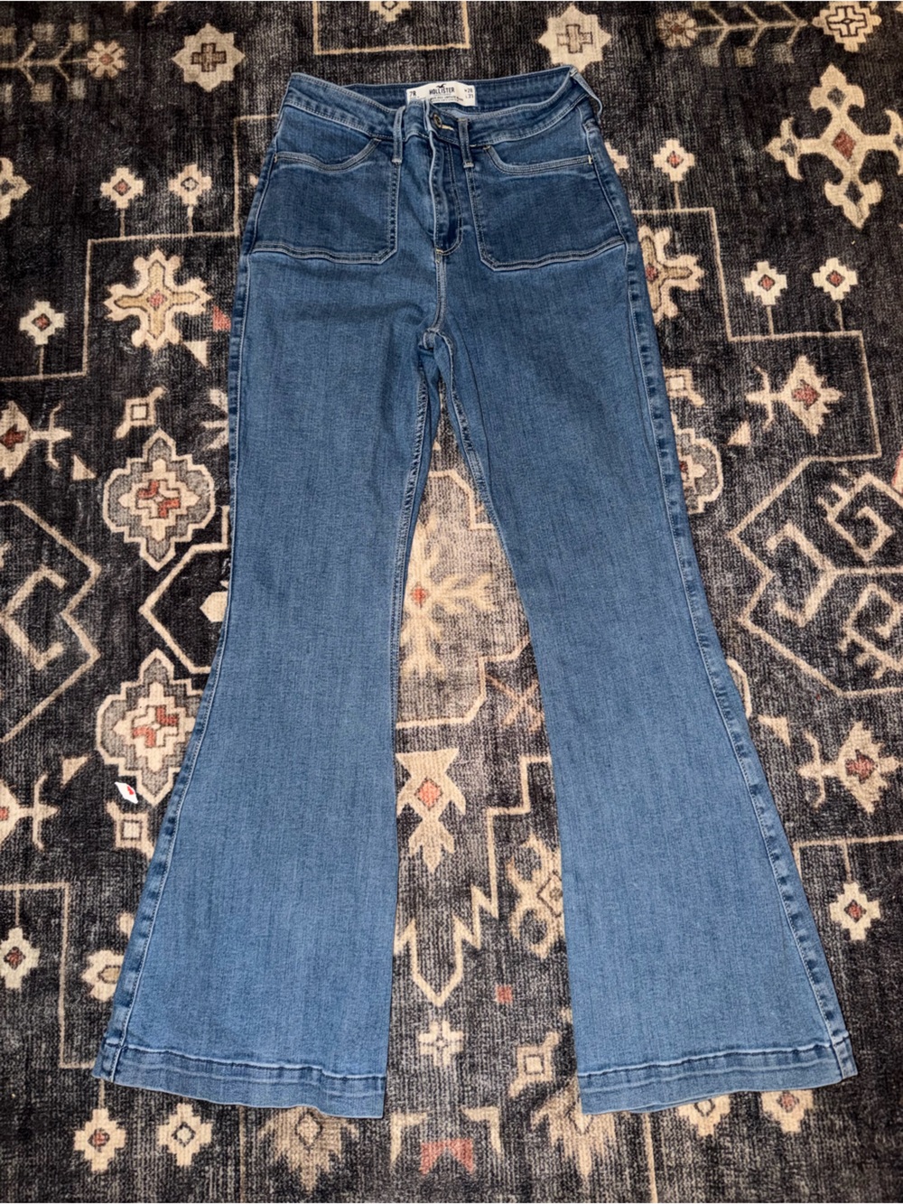 Hollister Medium Blue Flare Jeans with Front Patch Pockets